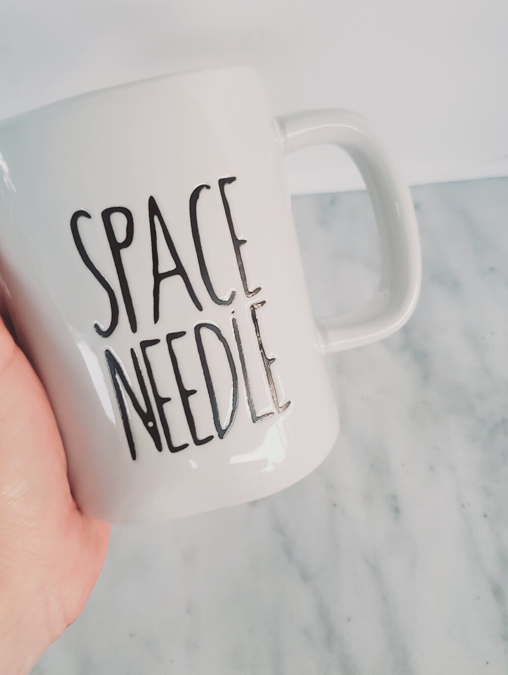 Rae Dunn Style Space Needle Seattle Coffee Mug White Ceramic Cup 2019 Souvenir